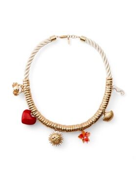 Zara Gold-Tone Charm Necklace with Red Heart and Coral Accents